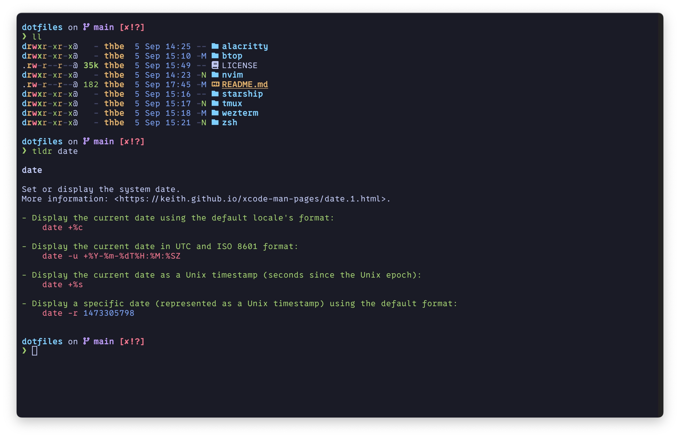 WezTerm with eza and tldr